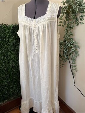 Eileen West Cream Lace-Trim Cotton Nightgown